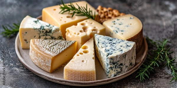 Fototapeta Mehrere Käsesorten auf einem Teller