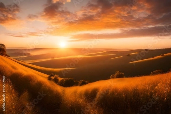 Obraz sunset over the field  Generated Ai