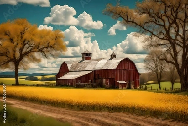 Obraz old barn in the field  Generated Ai