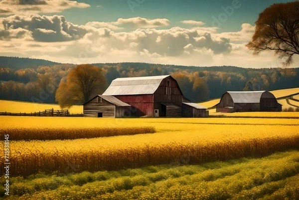Obraz landscape with barn  Generated Ai
