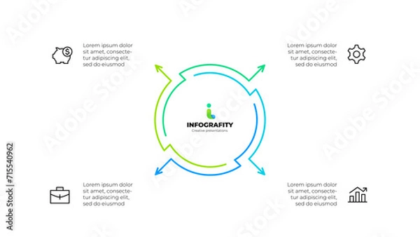 Obraz Outline abstract diagram divided into 4 elements. Design concept of four steps or parts of business cycle. Infographic design template