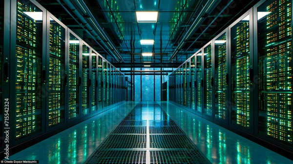 Fototapeta Data Center Connectivity: A glimpse into the high-tech world of data centers, showcasing networking, server racks, and technology infrastructure