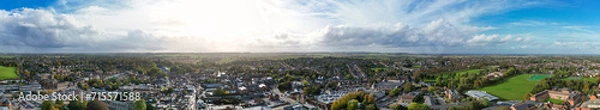 Fototapeta Aerial Panoramic View of Central Hitchin City of England United Kingdom. October 28th, 2023