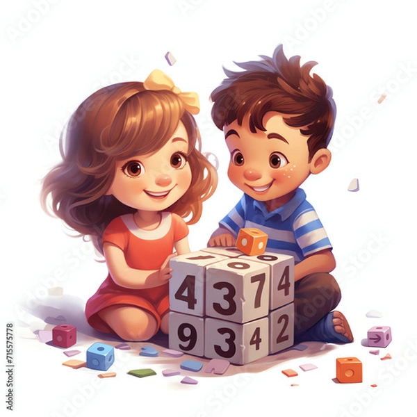 Fototapeta children are playing with number blocks
