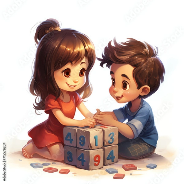 Fototapeta children are playing with number blocks