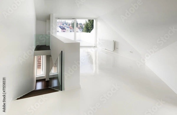 Obraz Empty attic room with white epoxy flooring