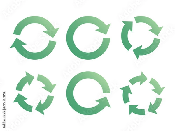 Fototapeta リサイクルの矢印セット　サイクル　アイコン　回転　ベクター　循環  緑　circle arrow icon set.