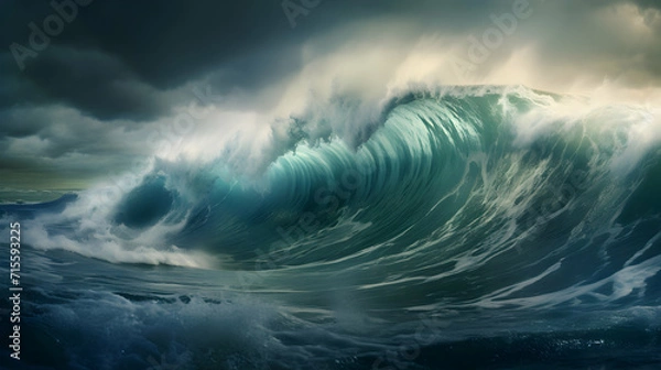 Fototapeta Dynamic Sea Scene: Detailed shot of stormy ocean waves, great for surfing.