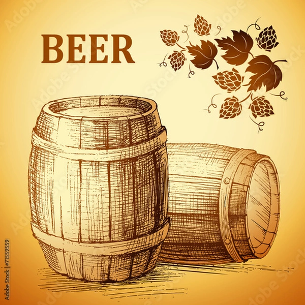 Obraz beer keg  for label, package.vintage barrel . hop