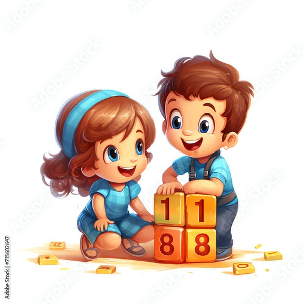 Fototapeta children are playing with number blocks