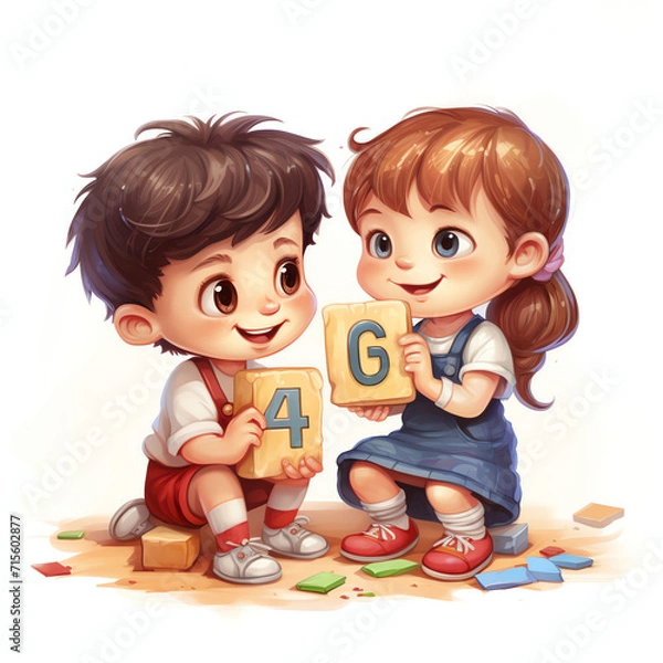 Fototapeta children are playing with number blocks