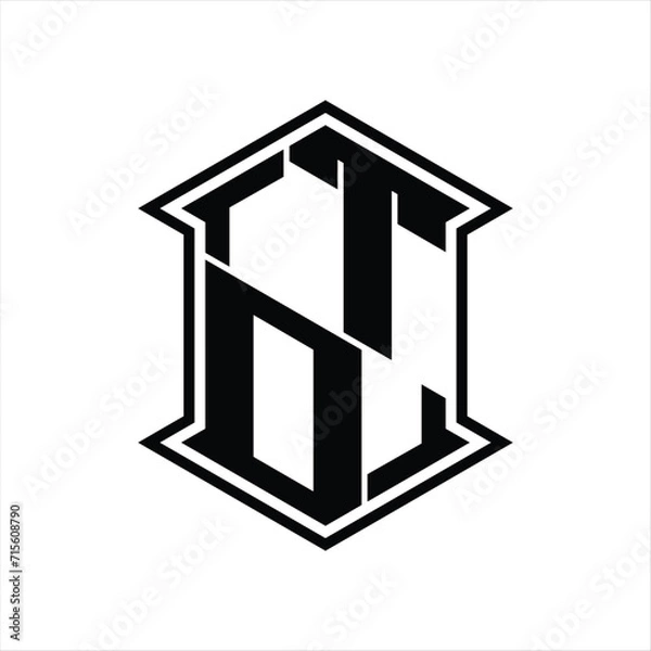 Obraz TO Logo monogram hexagon shield shape up and down with sharp corner isolated style design