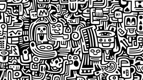 Fototapeta Funny doodle seamless pattern, artistic background