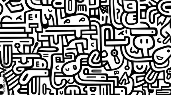 Fototapeta Funny doodle seamless pattern, artistic background