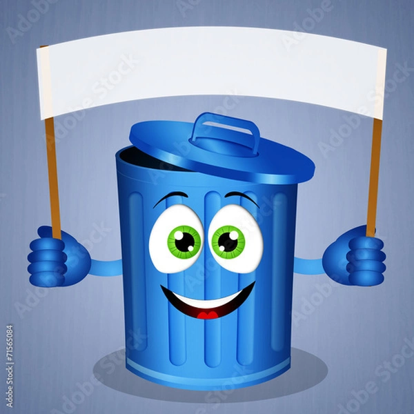 Obraz Funny blue garbage bin for recycling
