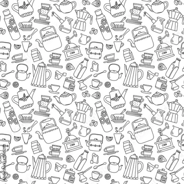 Fototapeta Seamless pattern kitchenware in hand-drawn style