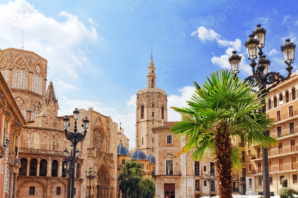 Obraz Plac Najświętszej Marii Panny i Valencia Cathedral Temple na starym mieście