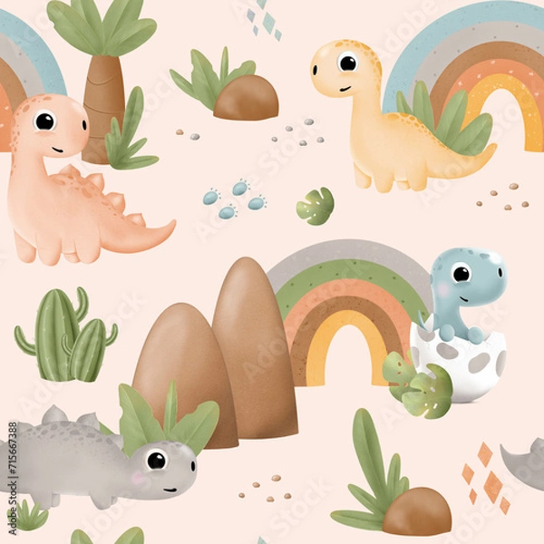 Obraz Cute baby dinosaur pattern