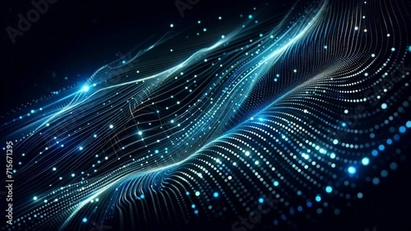 Fototapeta Dynamic technological background. Luminous dots forming a streamlined mesh.data flow. Network connections. Technological interfaces. Digital environment. Futurism and a high-tech atmosphere.