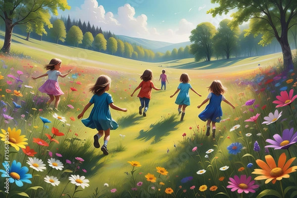 Obraz children playing in the meadow