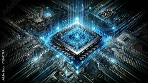 Fototapeta Theme of a microchip with a high-tech aesthetic.