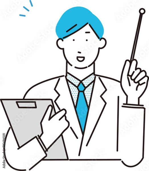 Fototapeta 患者にアドバイスする医師ー人差し指ー上半身ーシンプルベクターイラスト素材