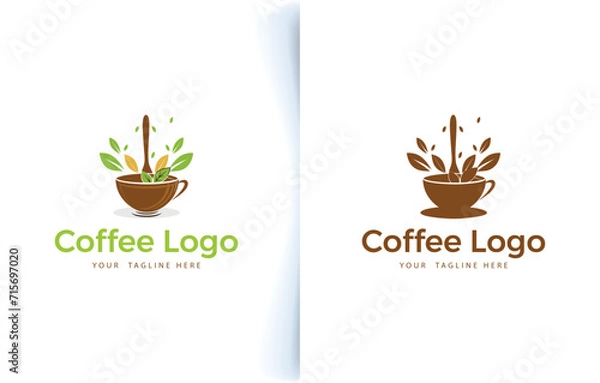 Obraz Vector modern coffee cup bean and coffee shop logo with label