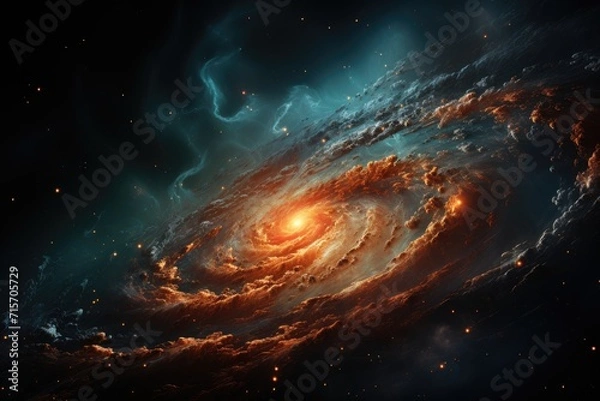 Fototapeta A breathtaking view of the vast and mysterious universe, with a mesmerizing spiral galaxy surrounded by shimmering stars, creating a stunning vortex of celestial beauty
