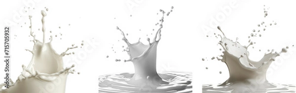 Fototapeta Three stages of transparent milk splashing isolated on transparent background, capturing dynamic liquid motion, ideal for dairy products and beverage advertising