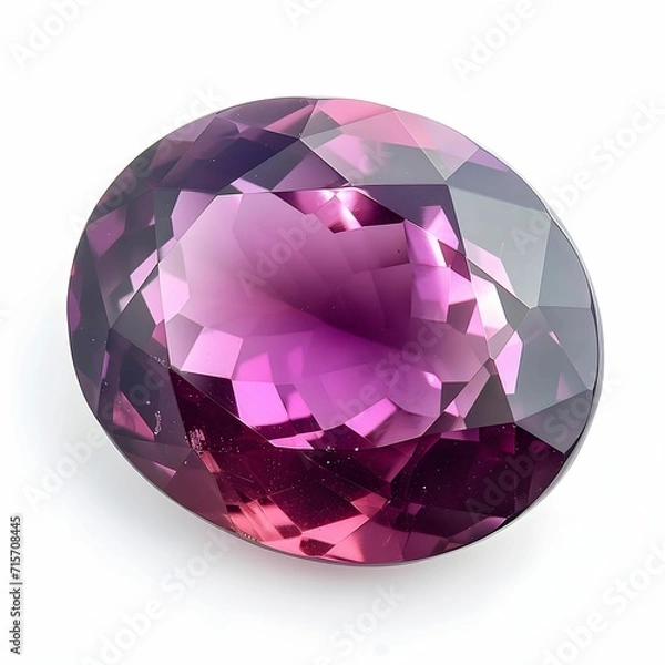 Fototapeta Enigmatic Elegance - Oval Purple Faceted Gemstone Isolated on White, in the Style of Dark Pink and Light Crimson