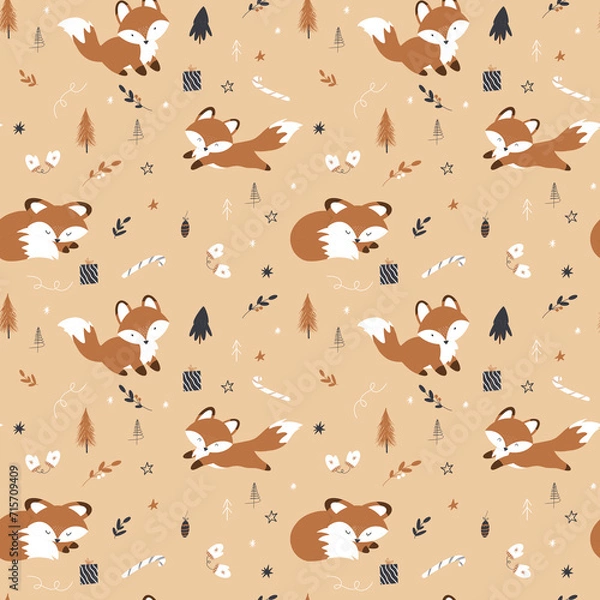 Obraz Christmas Foxy Pattern