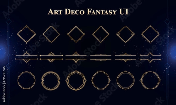 Fototapeta Set of Art Deco Modern User Interface Elements. Fantasy magic HUD. Good for game UI. Vector Illustration EPS10