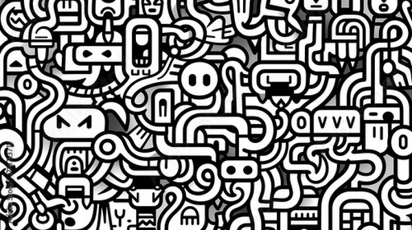 Fototapeta Funny doodle seamless pattern, artistic background