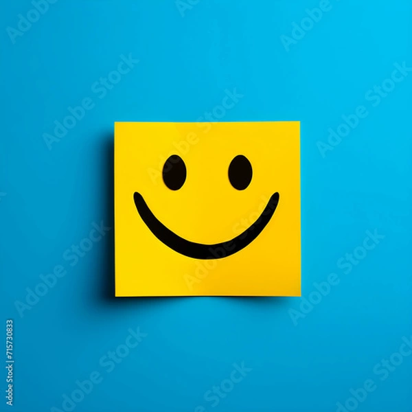 Fototapeta Yellow square smiley face on blue background