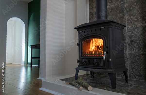 Fototapeta heating fireplace energy alternative system old-fashioned flame warm house