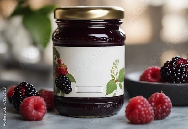 Obraz Premium blackberry jam design mockup perfect for showcasing a delicious and sophisticated product.