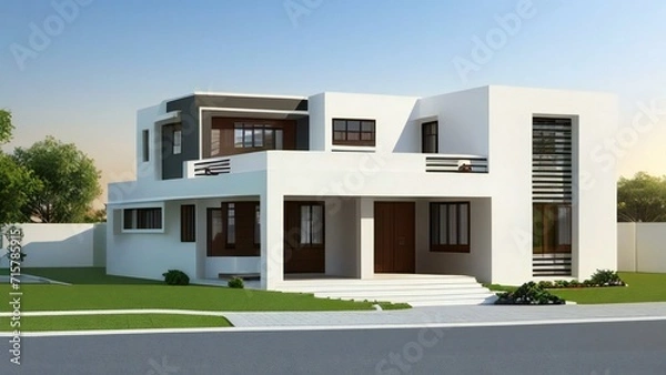 Fototapeta Architecture of 3d rendering modern house on white background. 3d illustration. concept for real estate or property