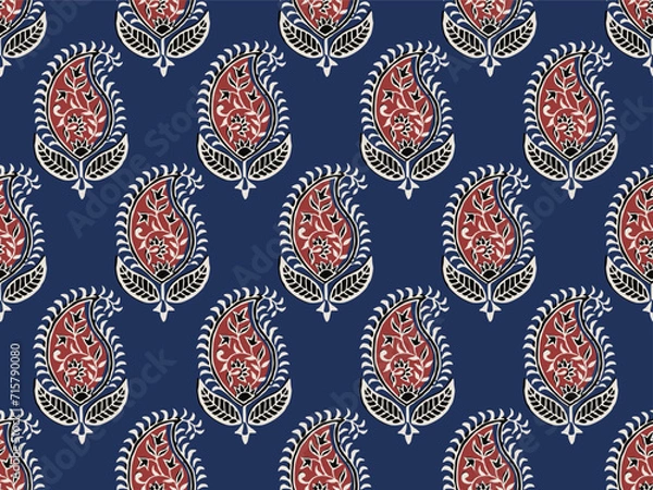 Obraz PAISLEY BLOCK PRINT SEAMLESS PATTERN ALL OVER PRINT VECTOR ILLUSTRATION