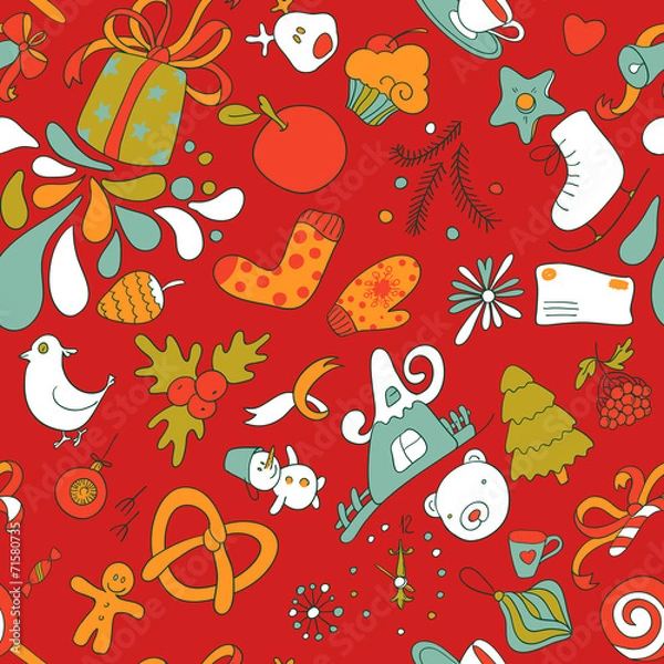 Obraz Colorful seamless vector christmass pattern