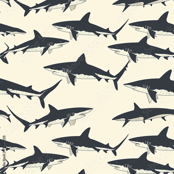 Fototapeta shark, pattern, ocean, blue, design