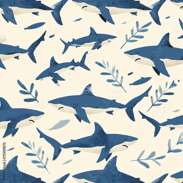 Fototapeta shark, pattern, ocean, blue, design