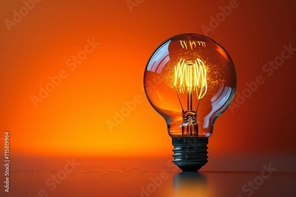 Fototapeta Glowing Lightbulb on Orange Background: A Celebration of Creativity and Innovation Generative AI