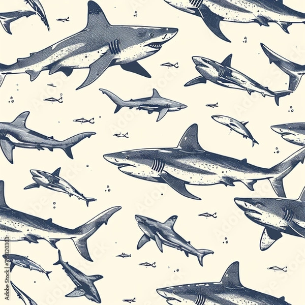 Fototapeta shark, pattern, ocean, blue, design