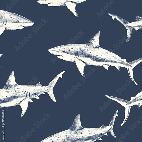 Fototapeta shark, pattern, ocean, blue, design