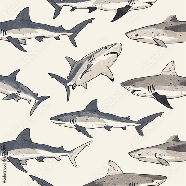 Fototapeta shark, pattern, ocean, blue, design