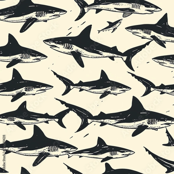 Fototapeta shark, pattern, ocean, blue, design