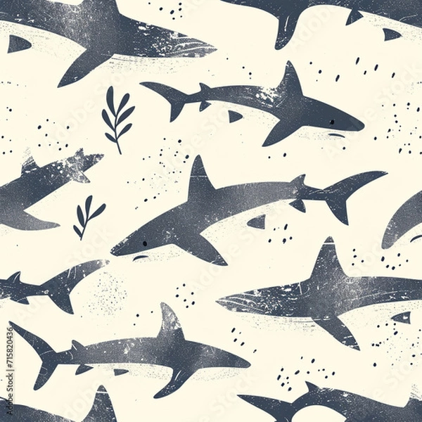 Fototapeta shark, pattern, ocean, blue, design