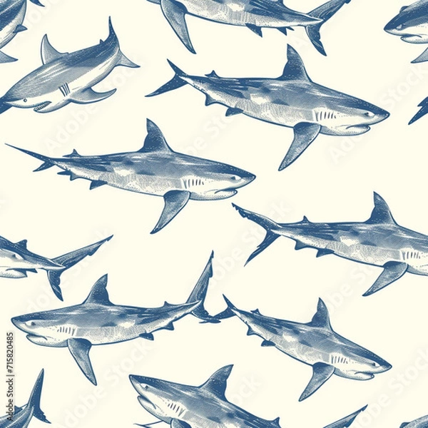 Fototapeta shark, pattern, ocean, blue, design