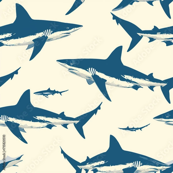 Fototapeta shark, pattern, ocean, blue, design