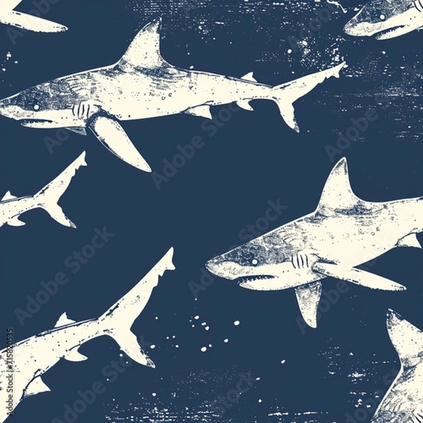 Fototapeta shark, pattern, ocean, blue, design